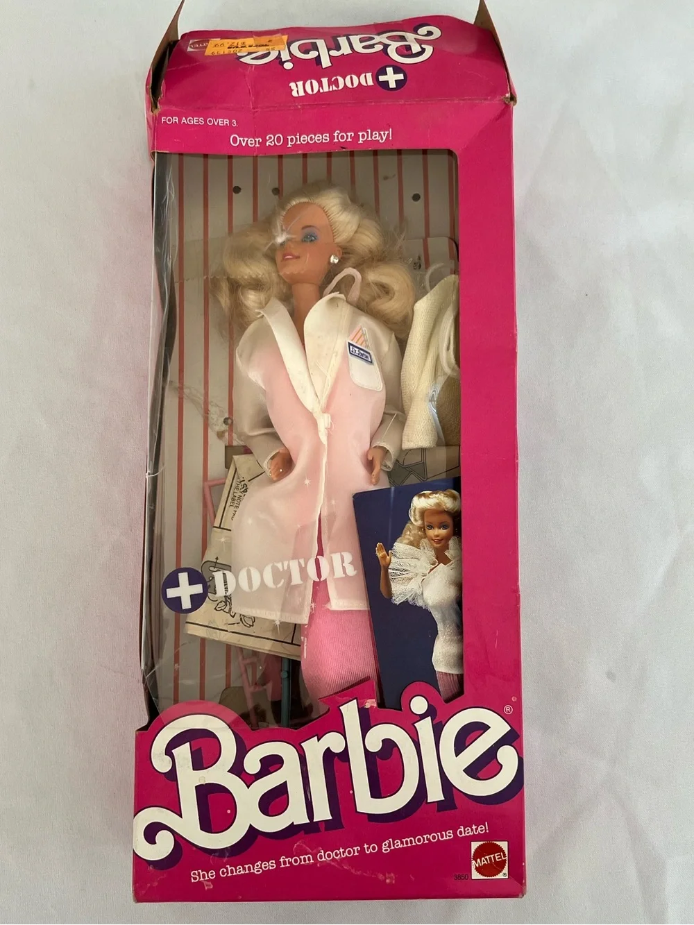 Vintage 1987 Doctor Barbie in White Coat with Pink Dress